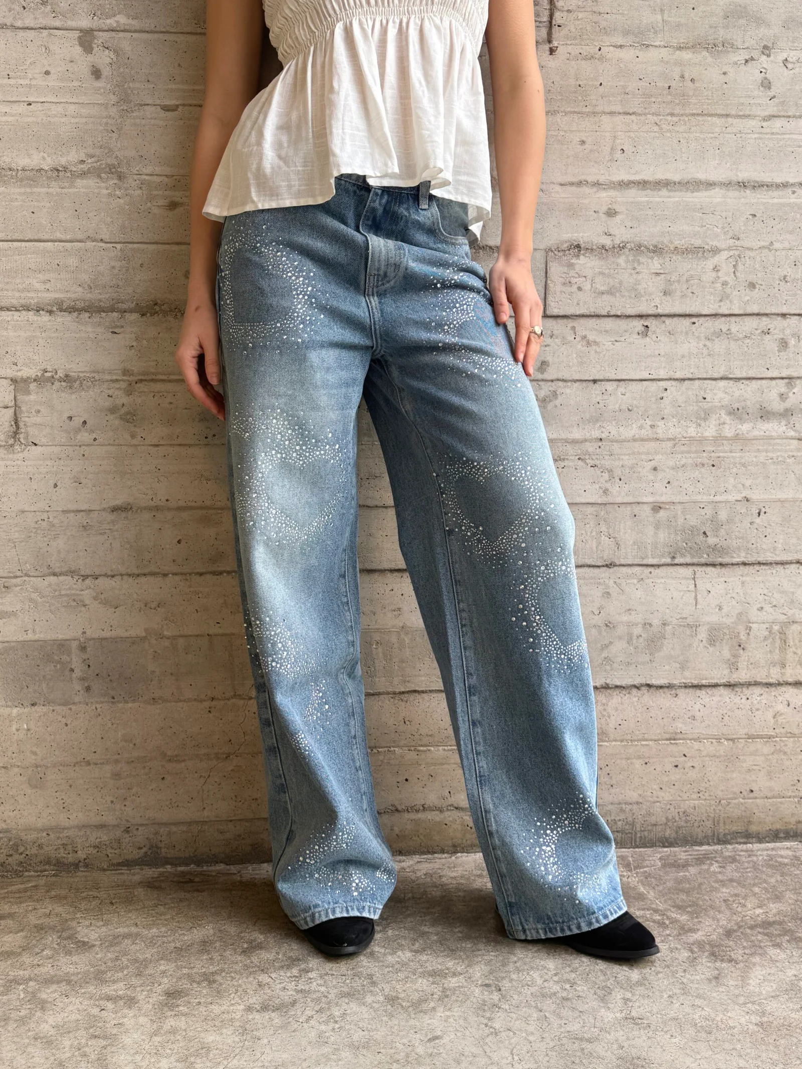 Wide leg strass corazones