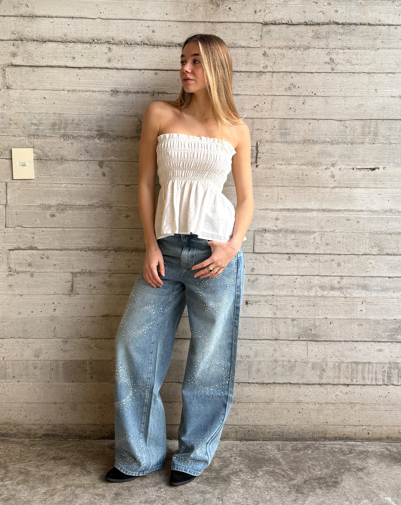 Wide leg strass corazones